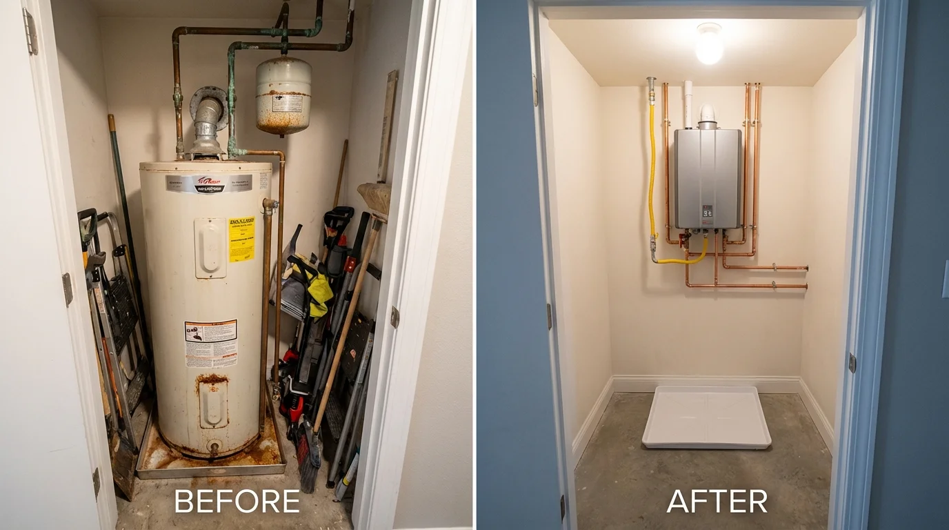 Tank water heater versus wall-mounted tankless unit comparison for Elkfork, KY homeowners