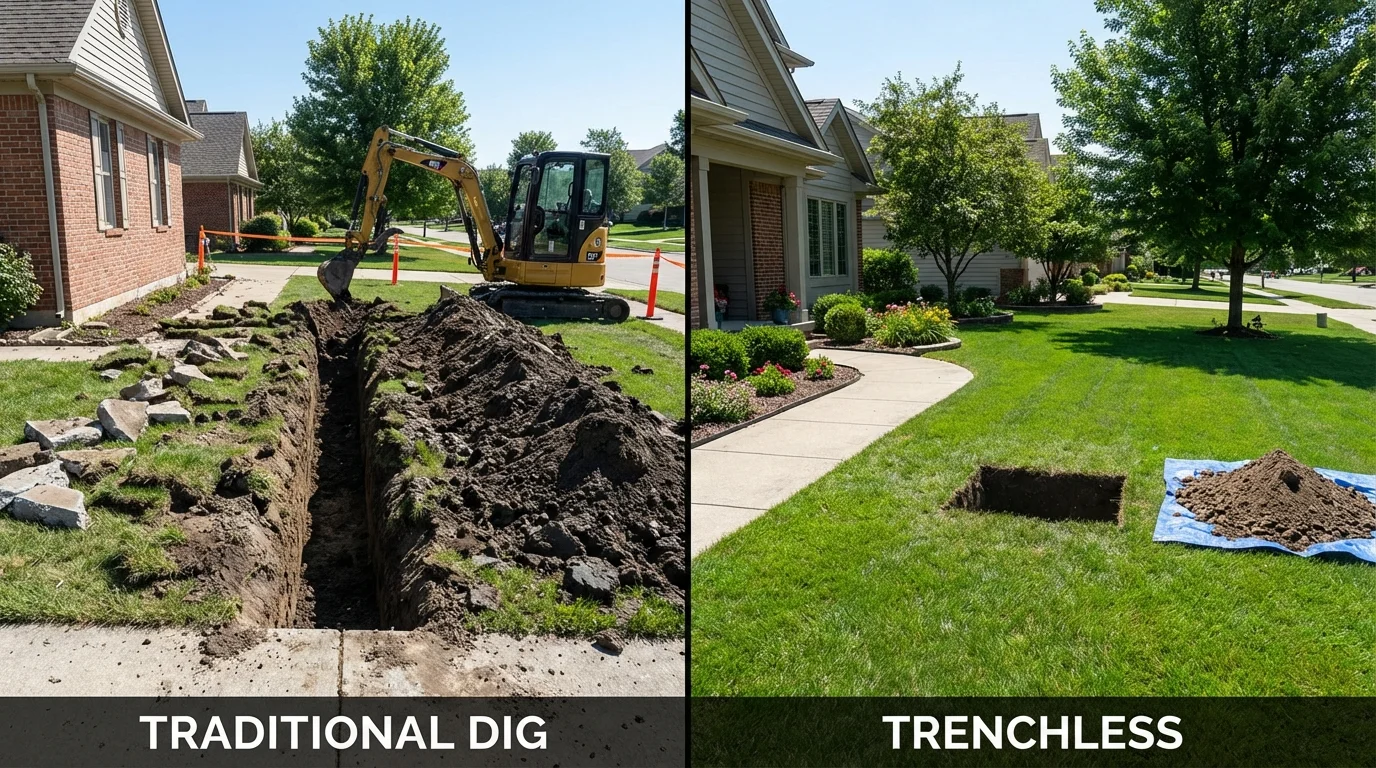 Trenchless sewer repair with minimal yard damage versus traditional excavation in Elkfork, KY